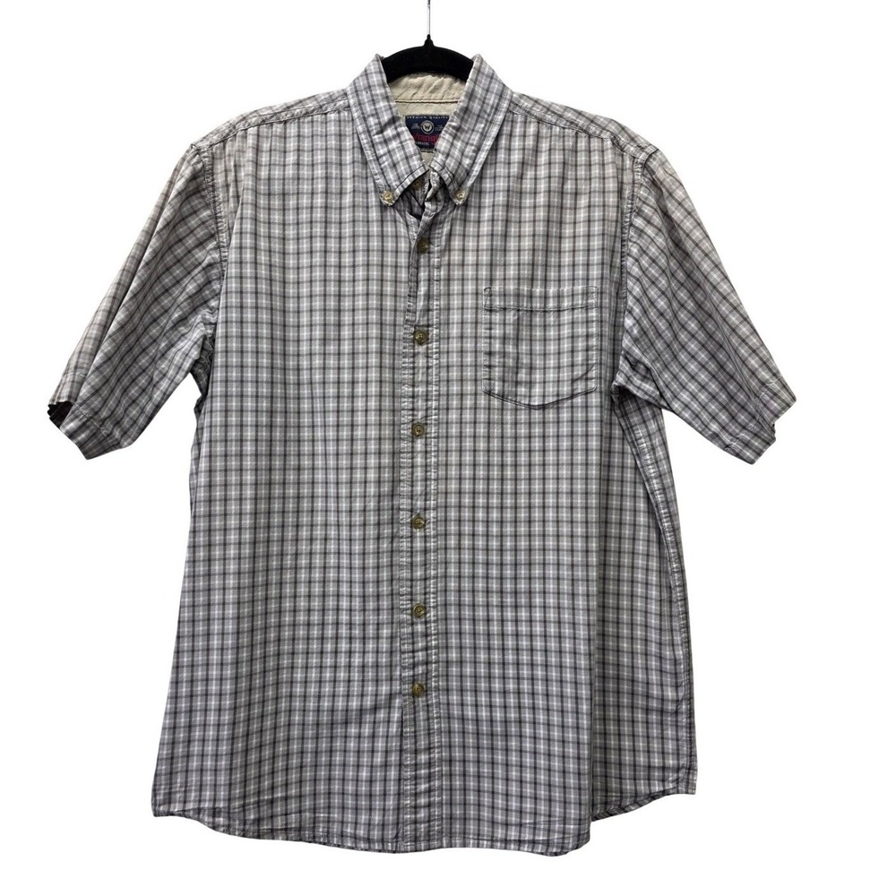 Wrangler Authentics Mens Gray Plaid Short Sleeve Button Down Shirt Size Medium